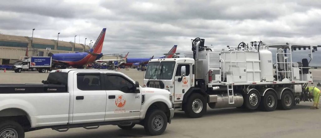 IBC trucks outside of airport in Kansas City